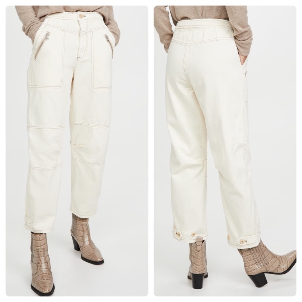 Free People, high rise ecru cargo pants